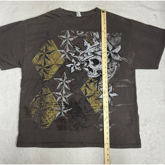Vtg Y2K Skull Cyber Gothic Style Grahphic All Over Front Graphic T-Shirt Size XL - Picture 7 of 8